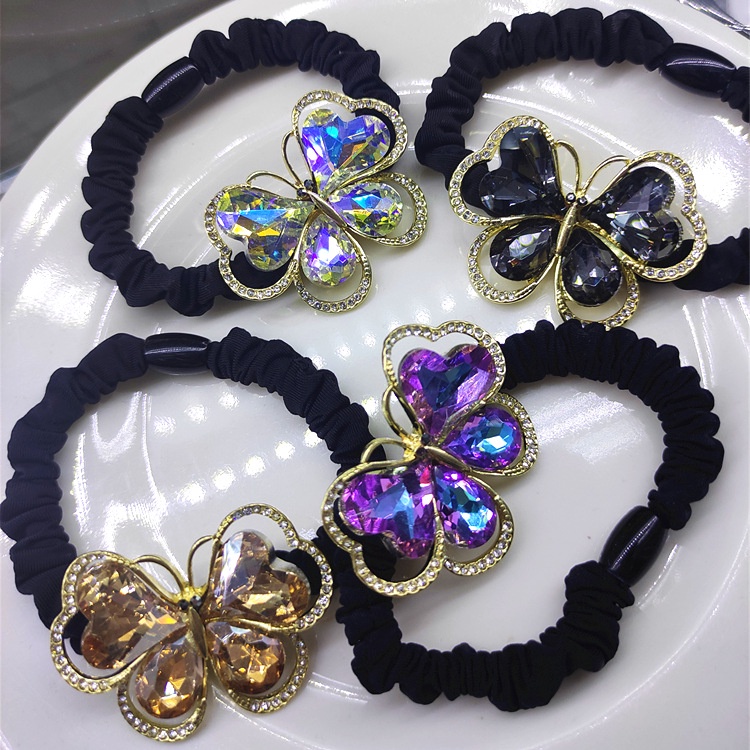 Dây Buộc Tóc Cao Su Co Giãn Phối Họa Tiết Cánh Bướm Đính Đá Pha Lê Phong Cách Hàn Quốc 2022 Thời Trang Cho Nữ