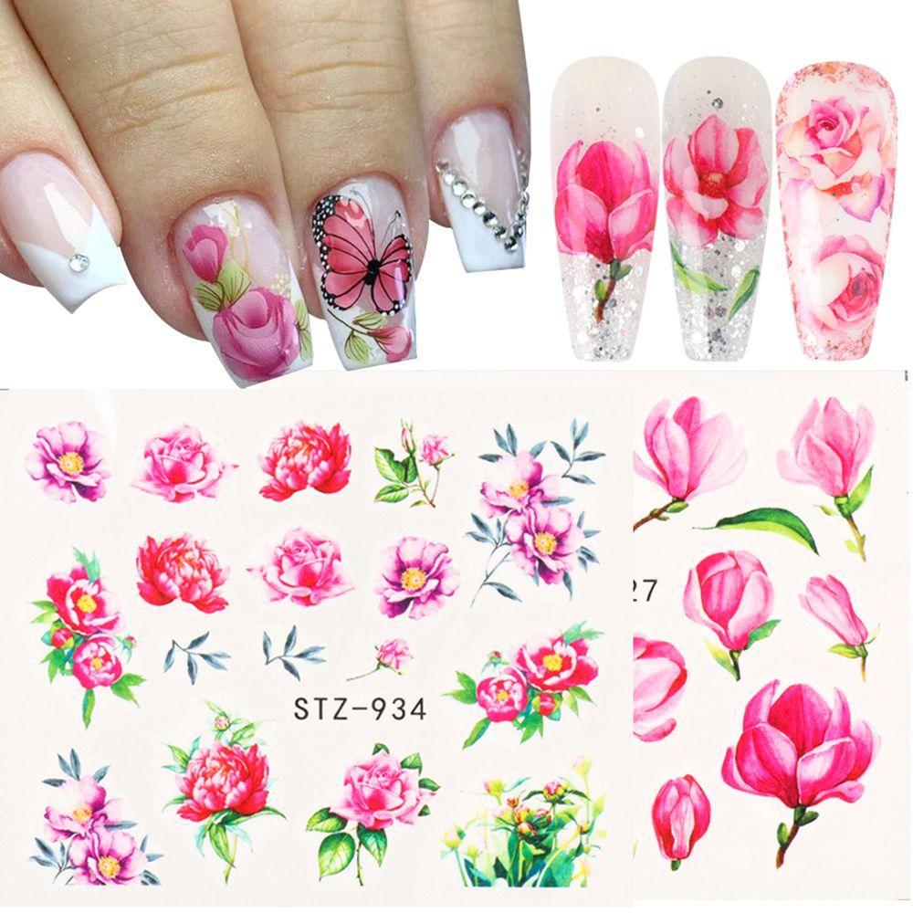 Miếng Dán Trang Trí Móng Tay Hình Hoa Hồng Và Bướm