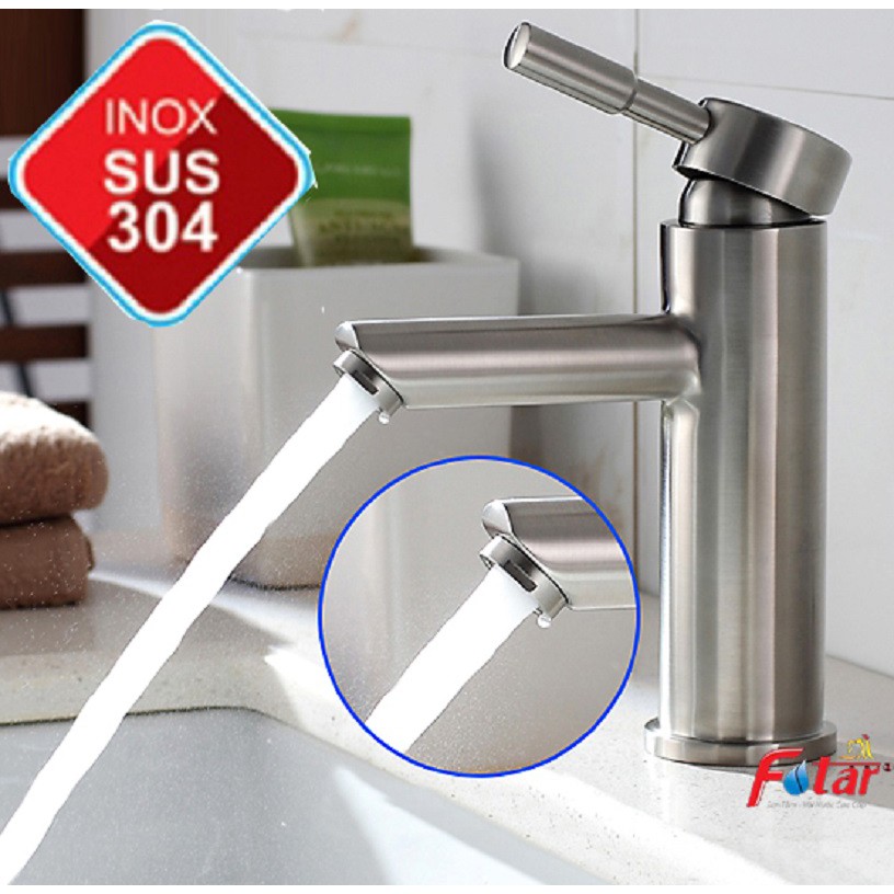 [GIÁ ĐỔ SỈ] Vòi Rửa Mặt Lavabo Nóng Lạnh INOX 304 N3010 Fotar và 2 dây VÒI ĐIẾU NÓNG LẠNH 20CM