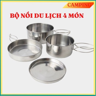 Bộ nồi du lịch dã ngoại 4 món nồi cắm trại ngoài trời gấp gọn-ndl04