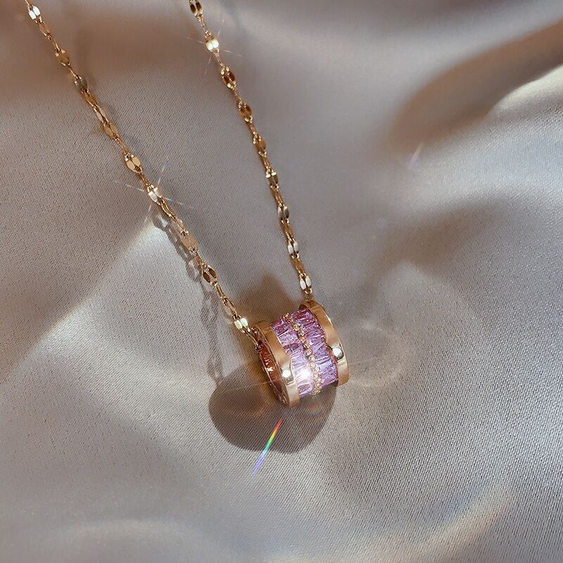 Korean style small belt pendant titanium steel rose gold necklace