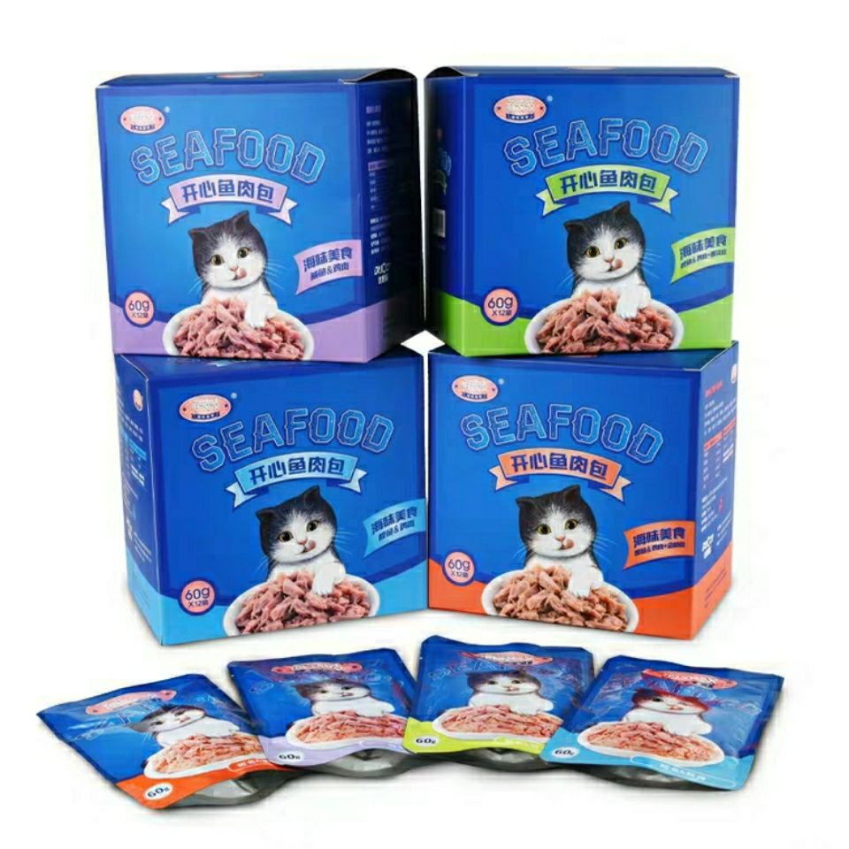 Pate thức ăn ướt cho mèo SEAFOOD sốt cá mềm - gói 60g