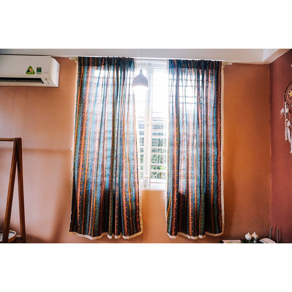 Rèm trang trí họa tiết thổ cẩm chất cotton lanh