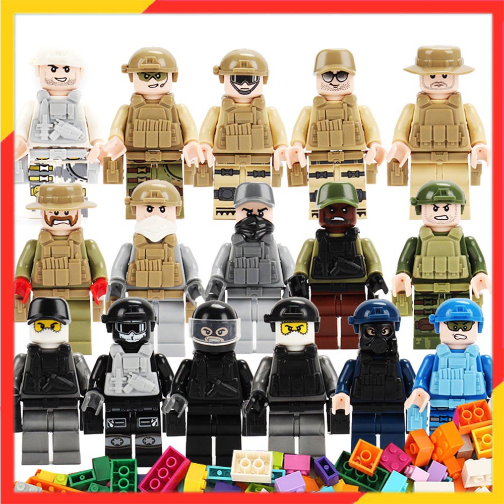 16 CÁI SWAT Quân đội Quân đội WW2 Minifigures Bộ đồ chơi xây dựng Đồ chơi LeGoIng Khối xây dựng SWAT SEALs Partisans Quân đội Hình người lính Xây dựng Gạch Đồ chơi trẻ em Đồ chơi cho bé trai và bé gái Tương thích với mọi thương hiệu