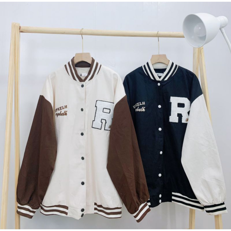 Áo khoác bomber jacket bóng chày chất liệu kaki