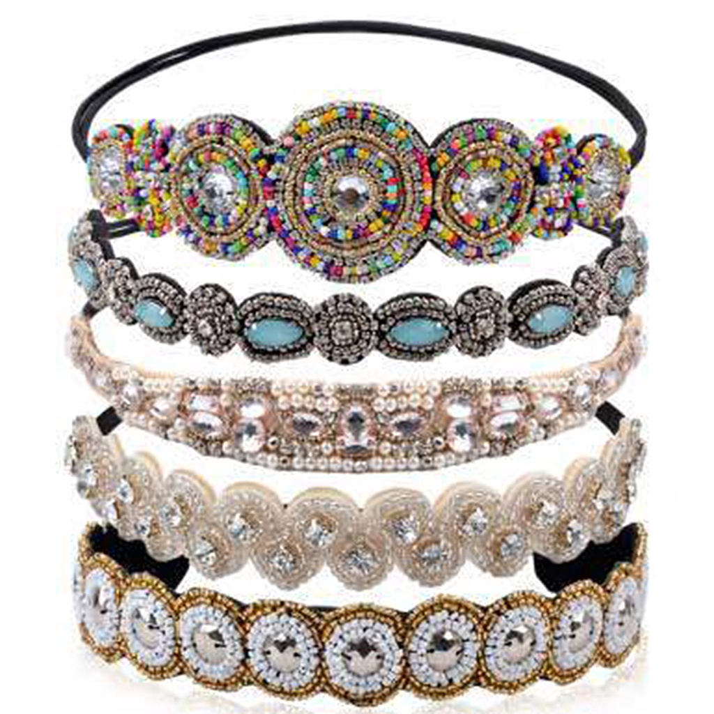 Băng Đô Cài Tóc Co Giãn Đính Đá Phong Cách Bohemian Thời Trang Cho Nữ