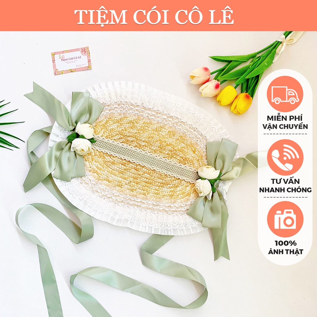 Nón cói ren hoa phong cách Lolita đi biển, chụp ảnh ngoại cảnh, lookbook xinh ngất ngây - Tiệm Cói Cô Lê