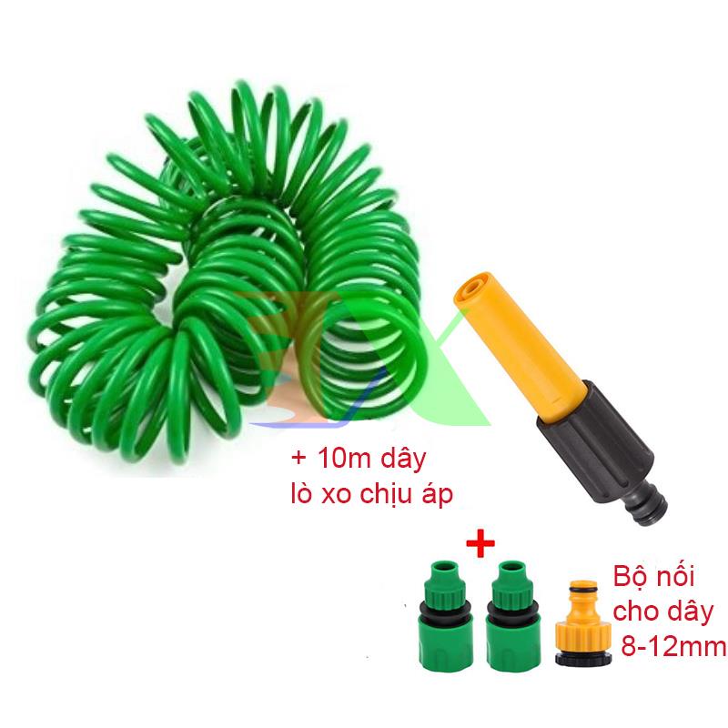 Bộ vòi xịt nước tưới cây đa năng, kèm 10m dây lò xo chịu áp Đầy đủ phụ kiện