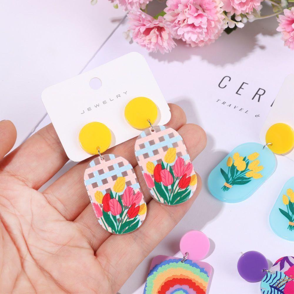 Bông Tai Dáng Dài Hình Hoa Bằng Acrylic Phong Cách Bohemian Thời Trang Dự Tiệc Cưới