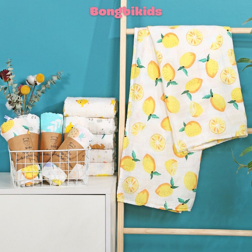 Khăn Tắm Xô MUSLIN Cho Bé 110X110 cm  Kích Thước Lớn Siêu Thấm BÔNG BI KIDS STORE