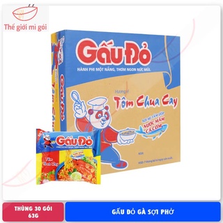 Thùng 30 gói mì Gấu Đỏ vị tôm chua cay loại 63g