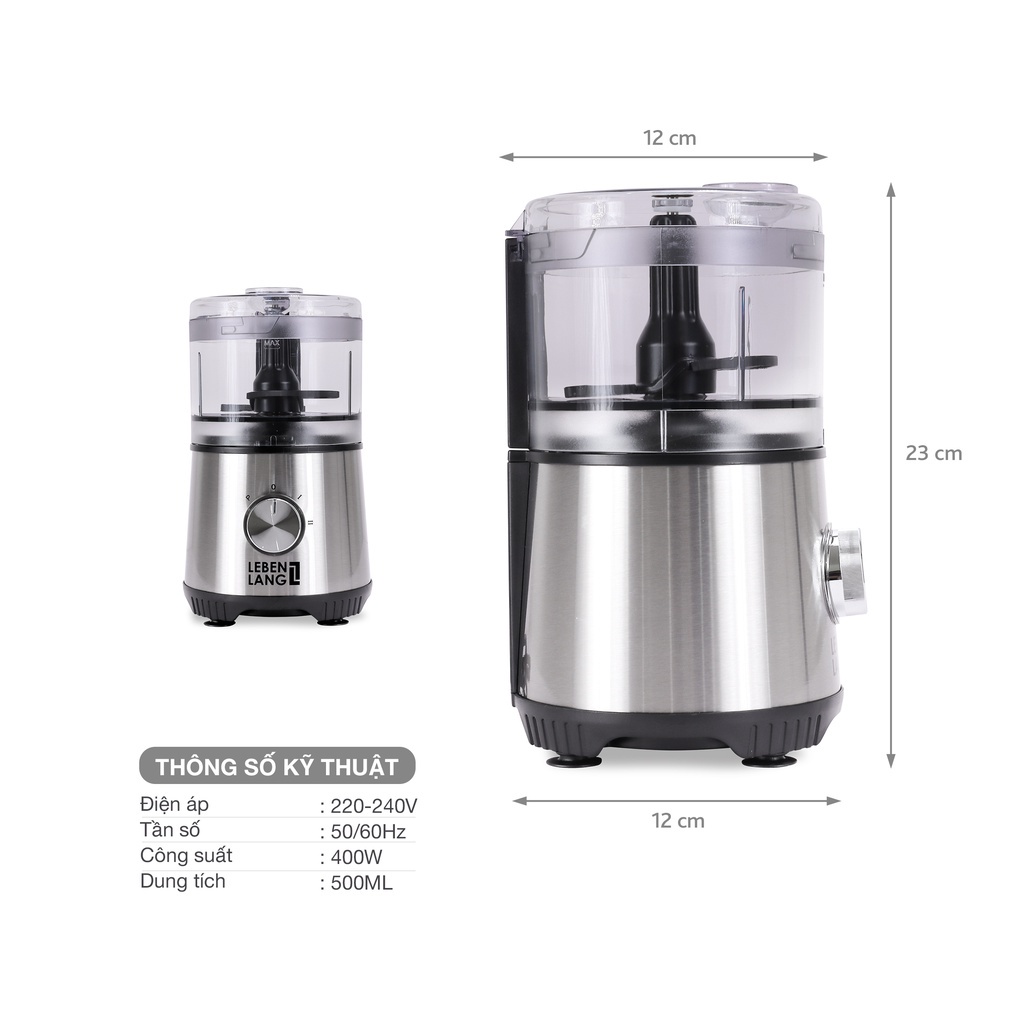 Máy Xay Thịt Đa Năng Cao Cấp Lebenlang Hãng Đức - Công Suất 400W - Dung Tích Cối Xay 500ml - Bảo Hành 2 Năm -  LBMF8906