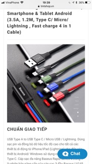 Cáp sạc 4 trong 1 Baseus - CA1T4 (2 Lightning - Type C - Micro USB)