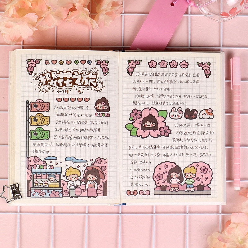 Set 4 Tấm Sticker Dạng Washi Tự Cắt Hình Cô Gái Và Gấu Dễ Thương Trang Trí Bullet Journal