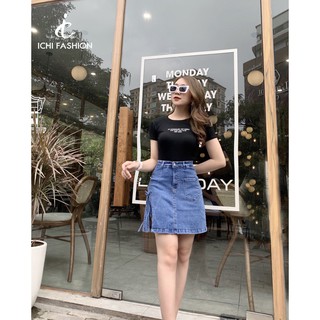 Chân váy Short Jean nữ xẻ tà cột nơ có quần trong