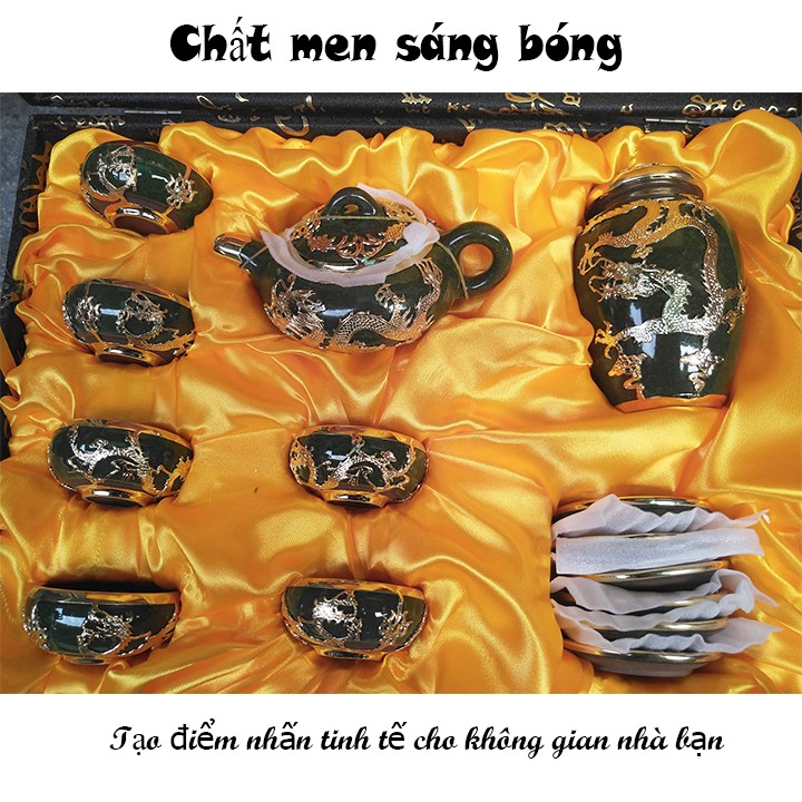 Bộ ấm chén men ngọc lục bảo bọc đồng cao cấp món quà ý nghĩa tặng người thân - br00620