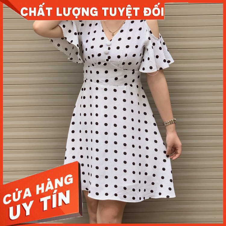 (Lịch thiệp/Sang trọng) Đầm xòe chấm bi hở vai SEFA FASHION (Đẹp nhất, dễ thương) (Giá tốt/Hot)