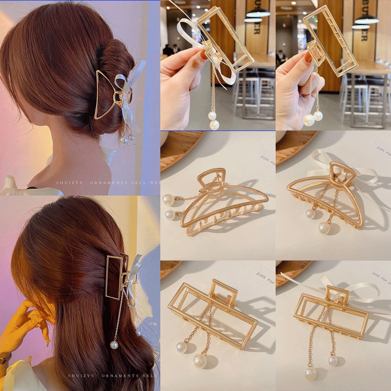 Kẹp tóc kim loại đính hạt ngọc trai nhân tạo thời trang phong cách Hàn Quốc