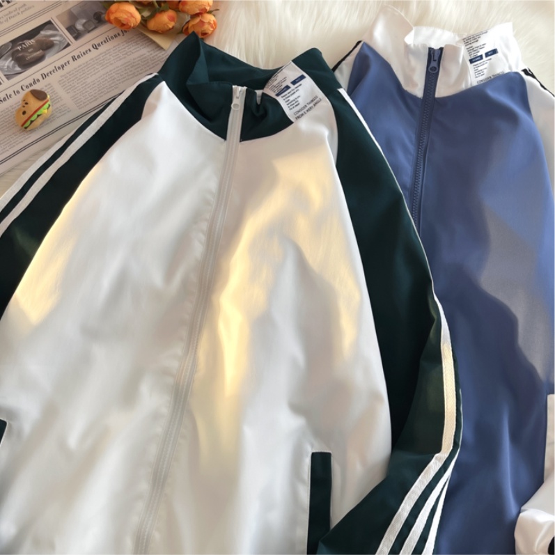 Áo khoác bóng chày tay dài in chữ thời trang dành cho nam áo khoát chống nắng nam Ba sọc màu áo khoác giản dị