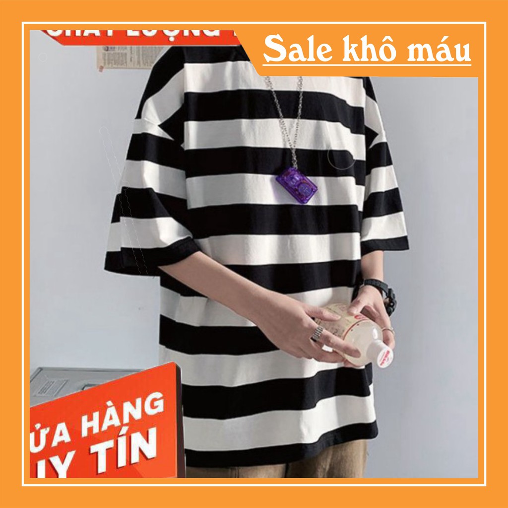 Áo thun tay lỡ unisex kẻ sọc ngang nam nữ phong cách Ulzzang siêu hot