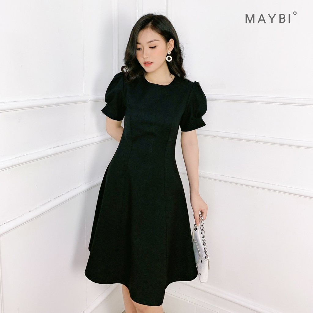 [Mã FAMALLT5 giảm 15% đơn 150k] MAYBI - Đầm ôm A tay nhún đen