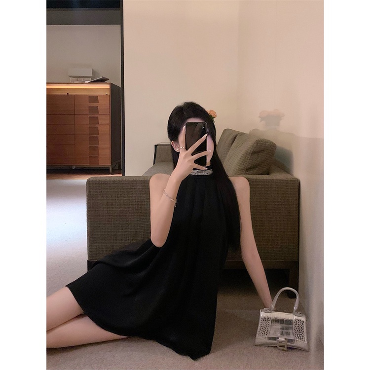 Cocory vn Đầm Chữ A Sát Nách Hở Vai Màu Đen Thời Trang Mùa Hè