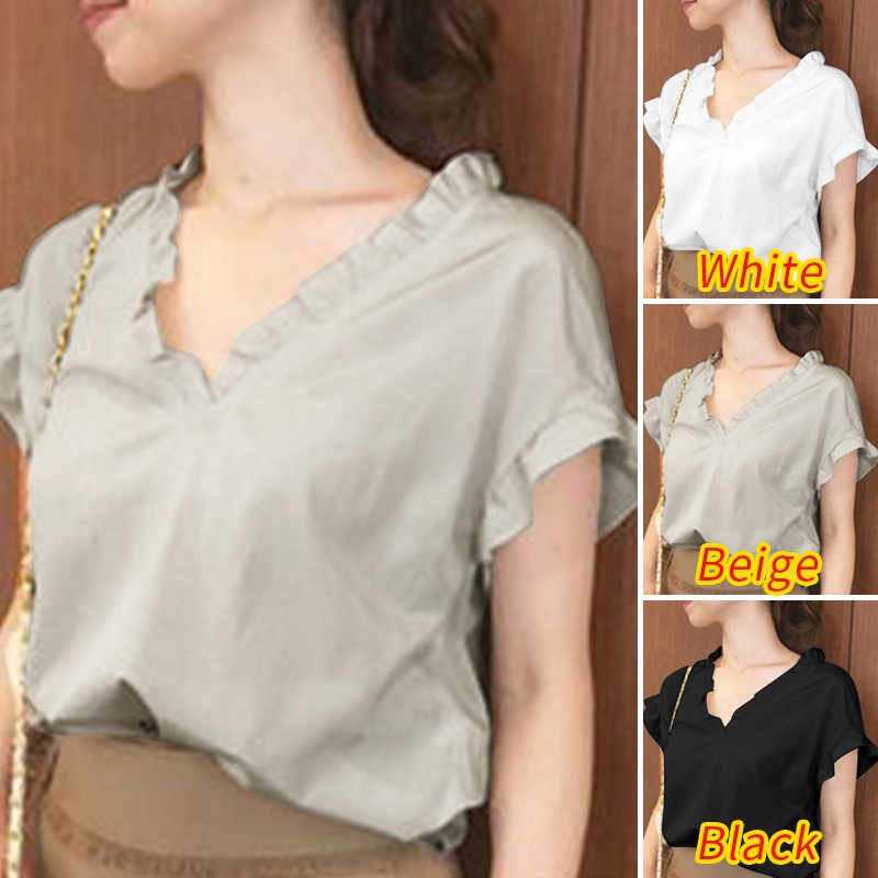 ZANZEA Áo Nữ Tay Ngắn Cổ Chữ V Thời Trang Quyến Rũ