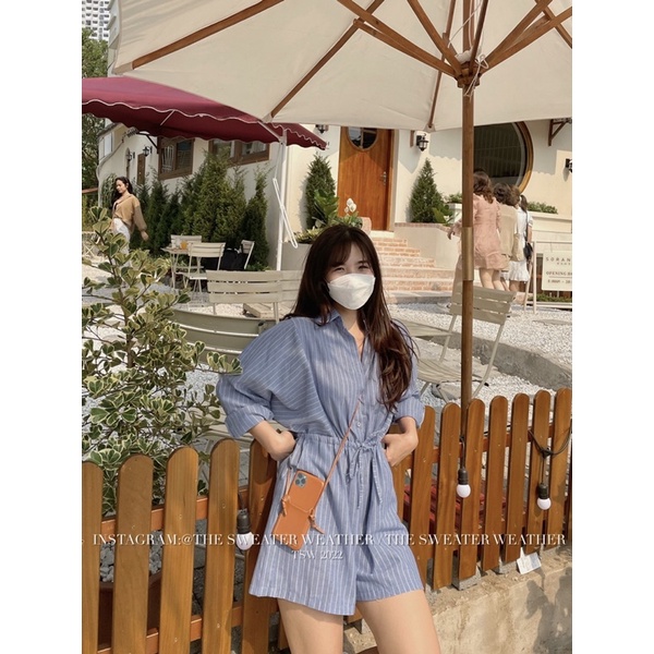 (Ảnh thật) Jumpsuit thô mềm kẻ sọc dọc cổ sơ mi the.sweaterweather TSW