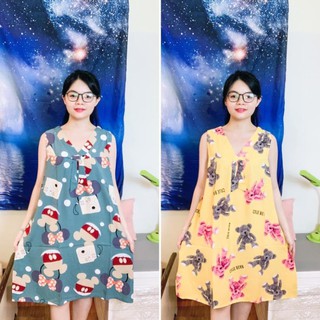 Đầm bầu, váy bầu dễ thương, cổ tim nơ, hoạ tiết trẻ trung từ 50-65kg , , ཾ
