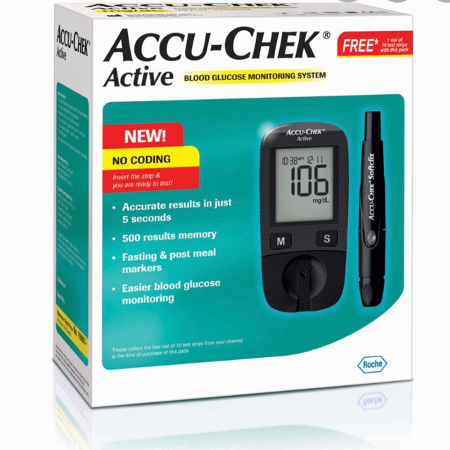 Máy đo đường huyết, que thử đường huyết Accu-Chek ® Active hành chính hãng của Đức