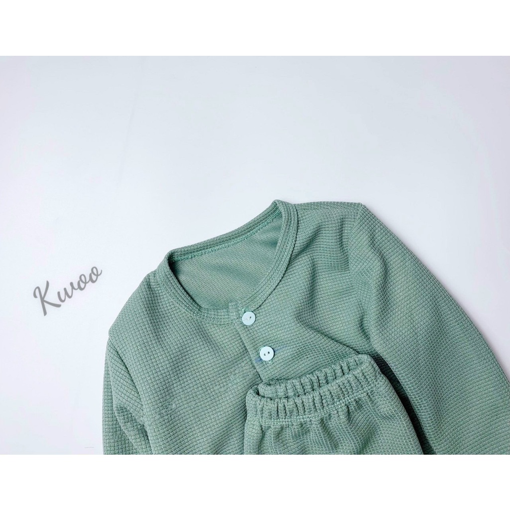 Đồ bộ dài tay cho bé trai, bé gái thun tăm tổ ong màu trơn Đồ ngủ cho bé 1 đến 5 tuổi - STKD