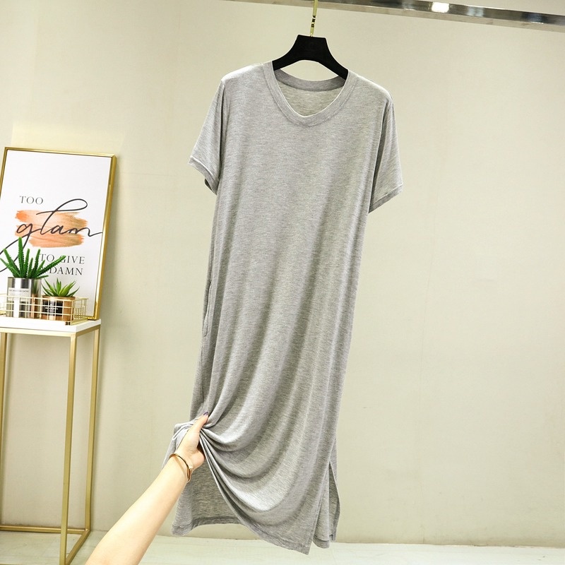 Đầm Ngủ Cotton Tay Ngắn Cổ Chữ V Dáng Rộng Màu Trơn Thoải Mái Thời Trang Mùa Hè Cho Nữ