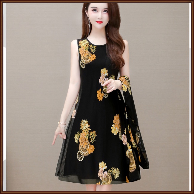 Bộ Đầm 2 Món Không Tay Cổ Tròn + Áo Khoác Cardigan Chống Nắng Thời Trang Mùa Hè Cho Nữ