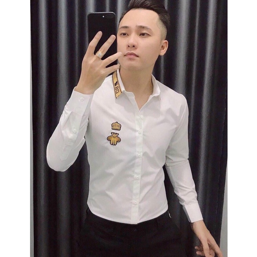 ÁO SƠ MI NAM TRẮNG DÀI TAY VIỀN CỔ THÊU LOGO HÀN QUỐC VS01 NHƯSHOP | BigBuy360 - bigbuy360.vn