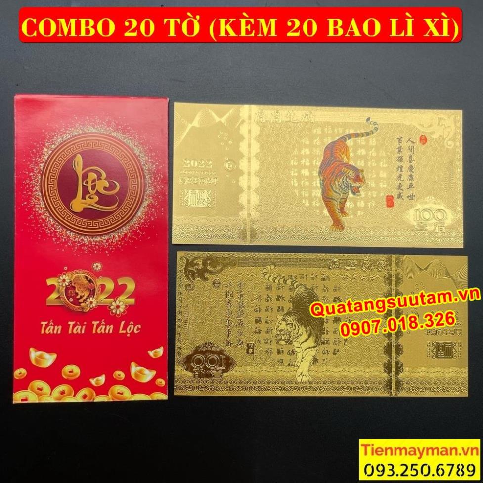 [RƯỚC LỘC] Combo 20 tờ Tiền 100 Macao In Hình Con Cọp Vàng 2022 , tặng kèm bao lì xì - MẪU 1, Quà Tết 2022