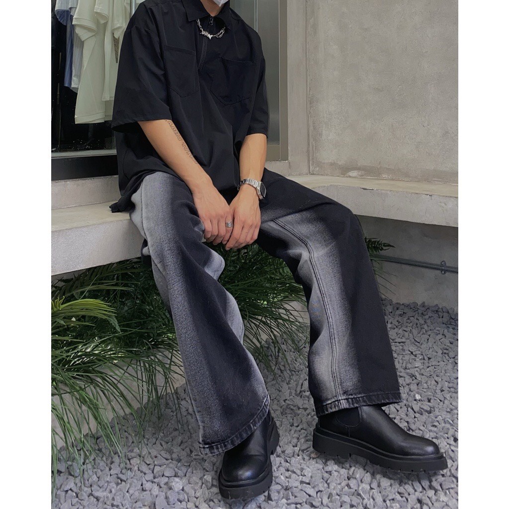 Quần Jean nam baggy wash 2 màu ống suông rộng dáng đứng vải jean bò cao cấp hottrend