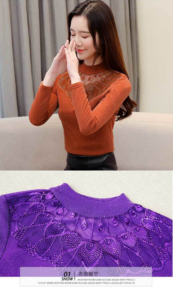 Áo tay dài phối ren đính ngọc trai giả thời trang cao cấp cho nữ