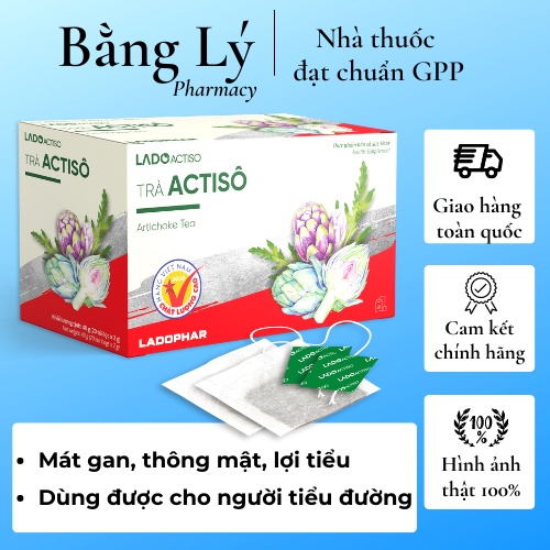 Trà túi lọc Actiso Đà Lạt Ladoactiso - dùng được cho người bị tiểu đường (Hộp 20 gói x 2g)