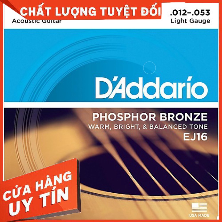 [HDMusictechnology] Bộ Dây Đàn Guitar Light Acoustic D'Addario E16 size 12 cực tốt.