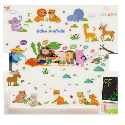 BỘ COMBO DECAL GHÉP ĐÔI TRANG TRÍ -Thú Tiếng anh kết hợp Cà Rốt 02 ( 2 TẤM )