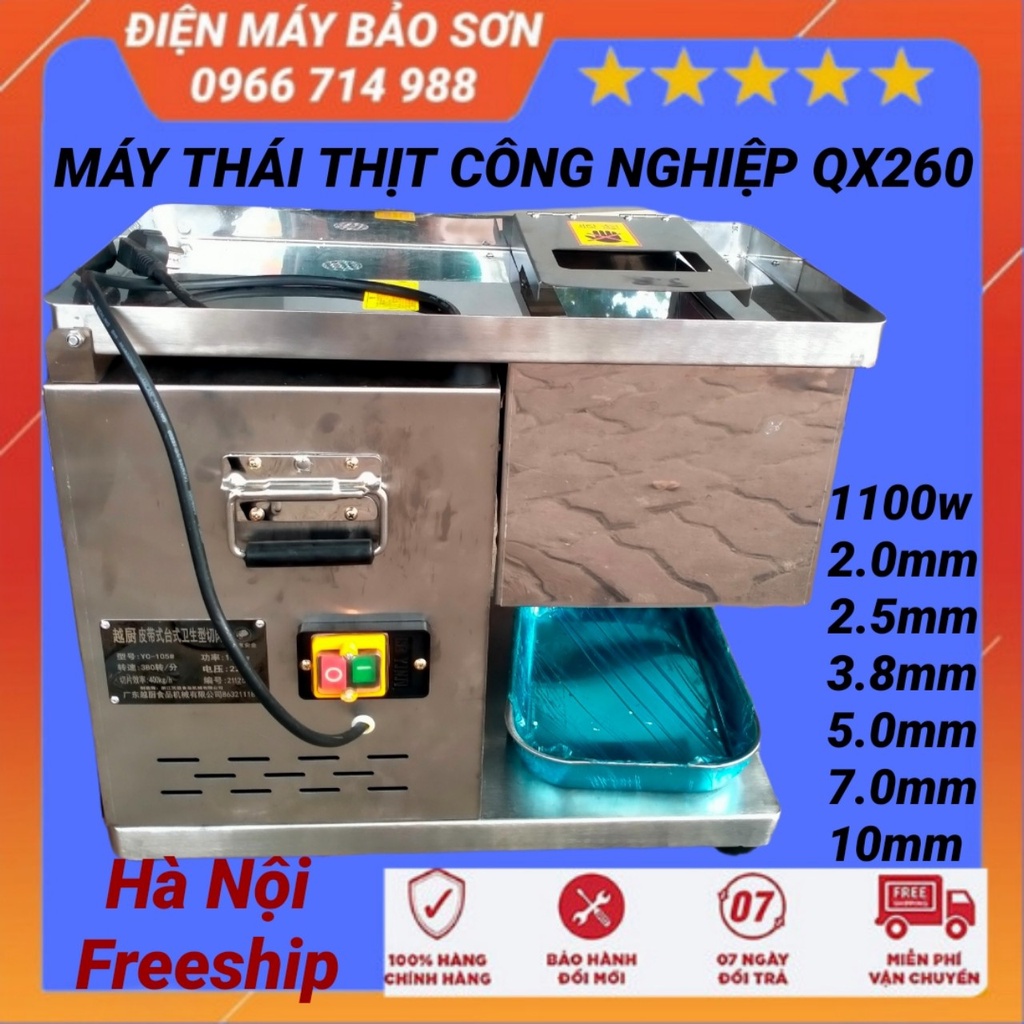 Máy Thái Thịt Công Nghiệp QX260 Dao Tháo Rời Máy Thái Thịt Tươi Sống Công Suất 1100w Cỡ Dao 2.0/2.5/3.8/5.0/7.0/10MM