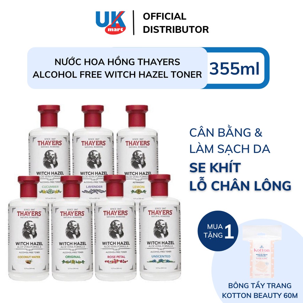 Nước Hoa Hồng Thayers Alcohol Free Witch Hazel Toner 89 ~ 355ml