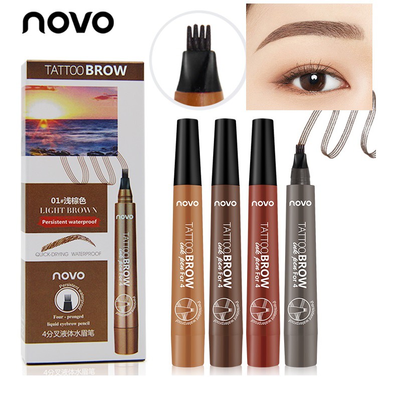 SIÊU LÂU TRÔI_ Bút kẻ mày phẩy sợi Novo Tattoo Watterproof Brow Ink Pen For 4 CHỐNG NƯỚC