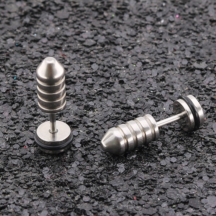 Bông Tai Nam Hình Ốc Vít Titan Không Đen TT 1692