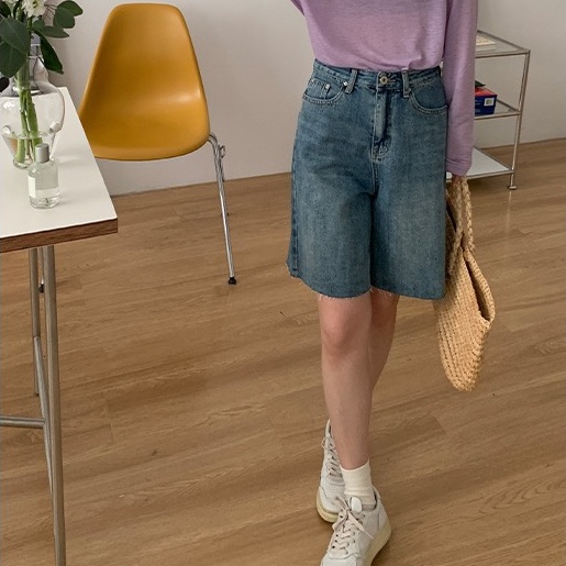 Quần Short Denim Lưng Cao Ống Rộng Cỡ Lớn Thời Trang Hàn Quốc Cá Tính Cho Nữ