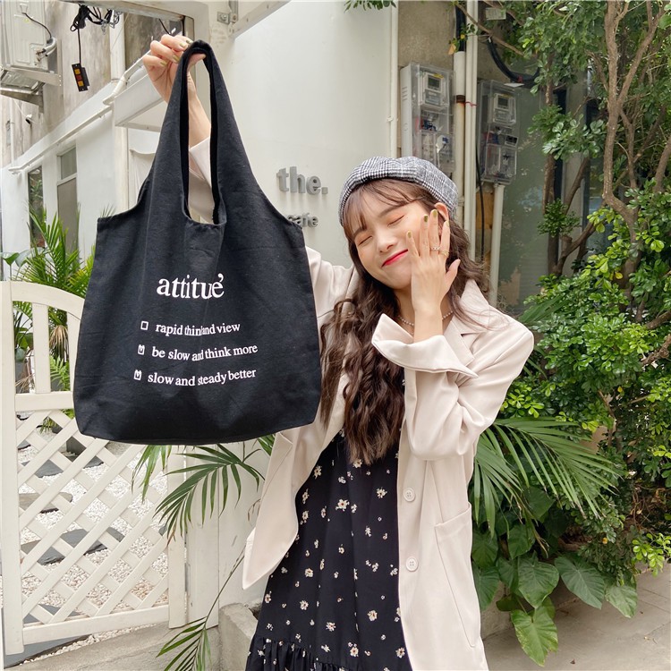 [Mã FASHIONT4WA2 giảm 10K đơn từ 50K] Túi Tote Attitude vải canvas