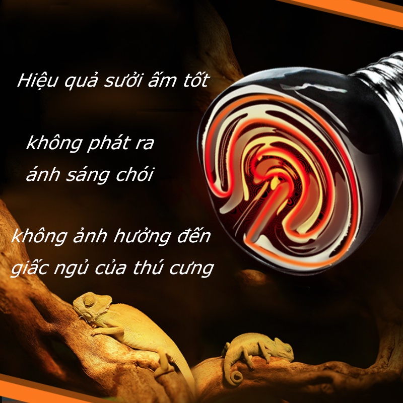 100w Đèn sưởi đêm cho bò sát, thú nuôi,gia cầm - đèn sưởi không ánh sáng cho thú cưng