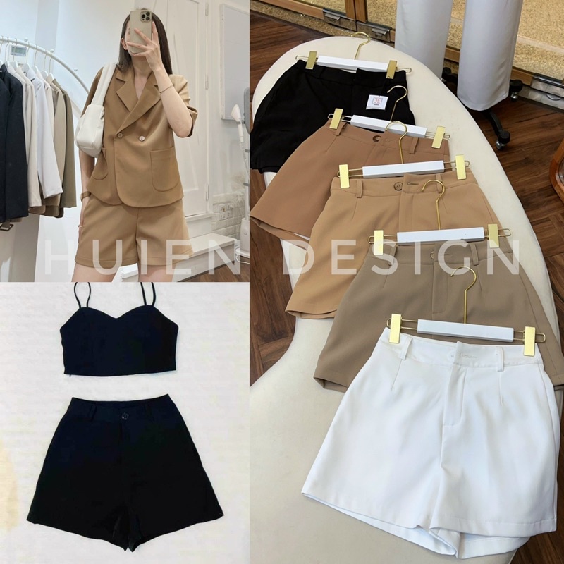 Quần đùi nữ cạp cao ống rộng hàng thiết kế Huien Design ép mùng đứng form, quần short nữ thời trang Hàn Quốc thể thao