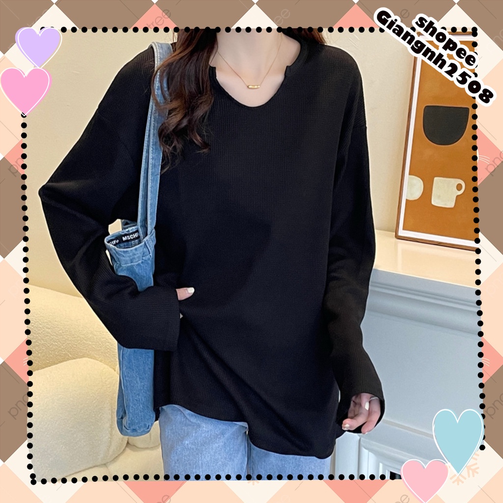 SUA002 Áo thun nam nữ cổ tròn khoét dài tay đen xám trắng Ulzzang Áo phông trơn trẻ trung dáng rộng Hàn Quốc hot cute