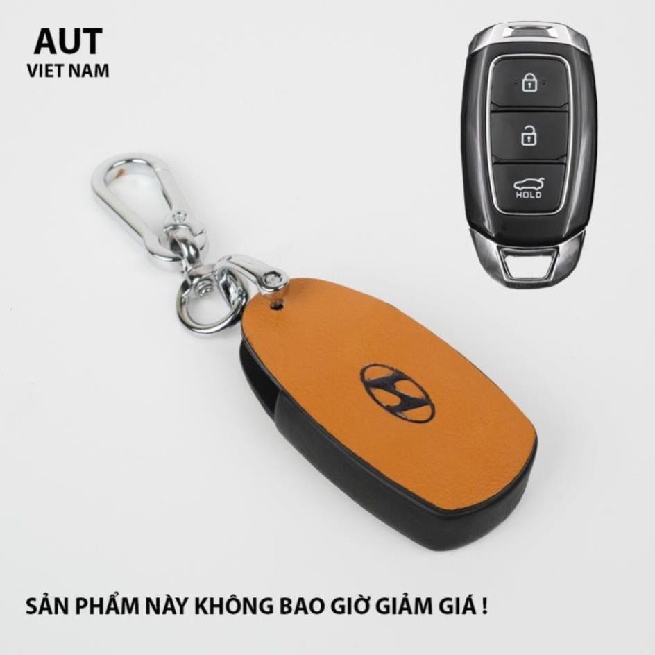 Bao da chìa khóa Hyundai 3 nút mới - handmade da bò cao cấp